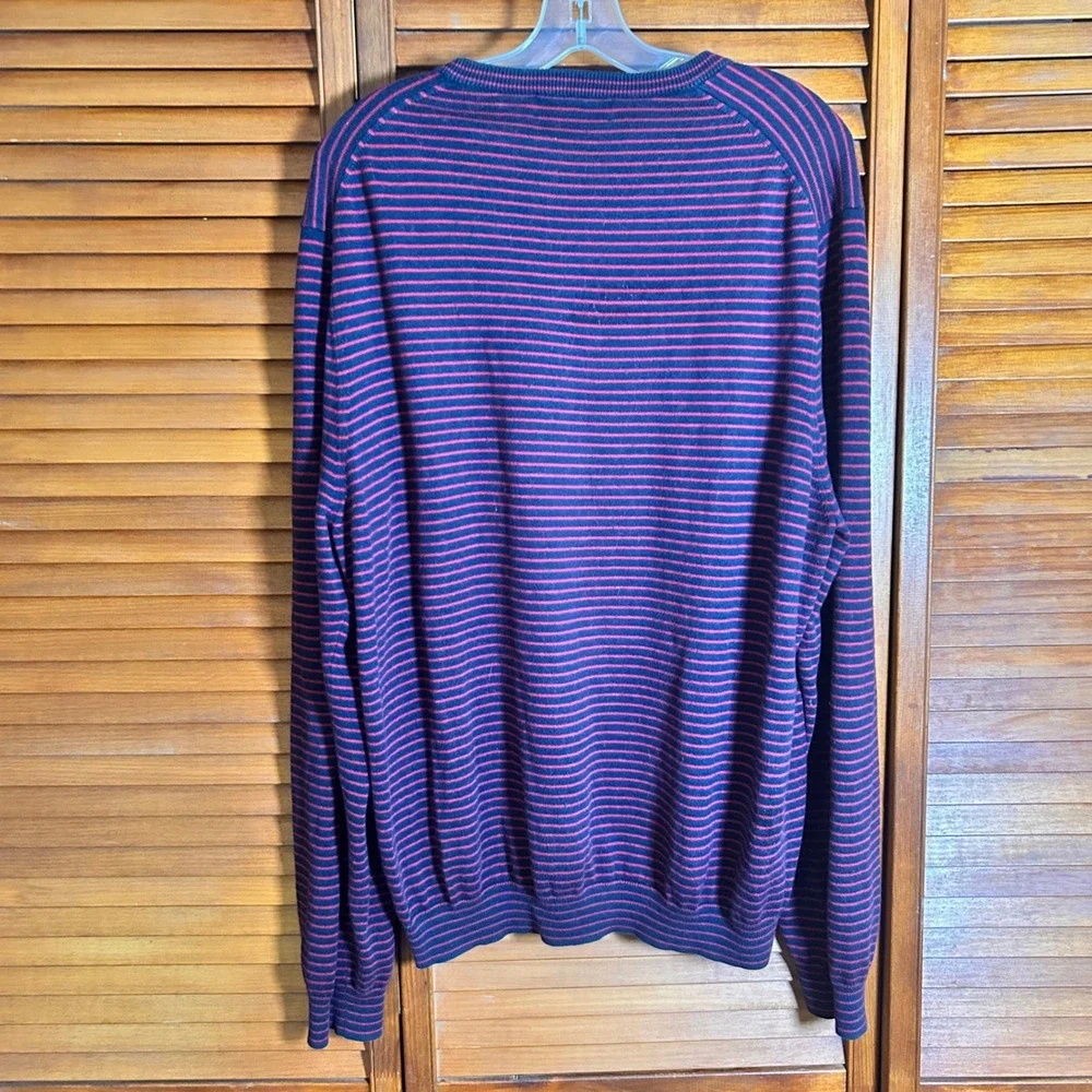 Brooks Brothers Mens XL Navy Blue Red Striped Cotton Crewneck Sweater
